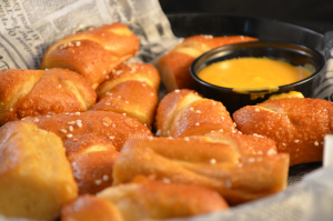 Pretzel bites with cheese dip