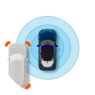 An icon warning a MINI that a car is approaching in the lane next to it.