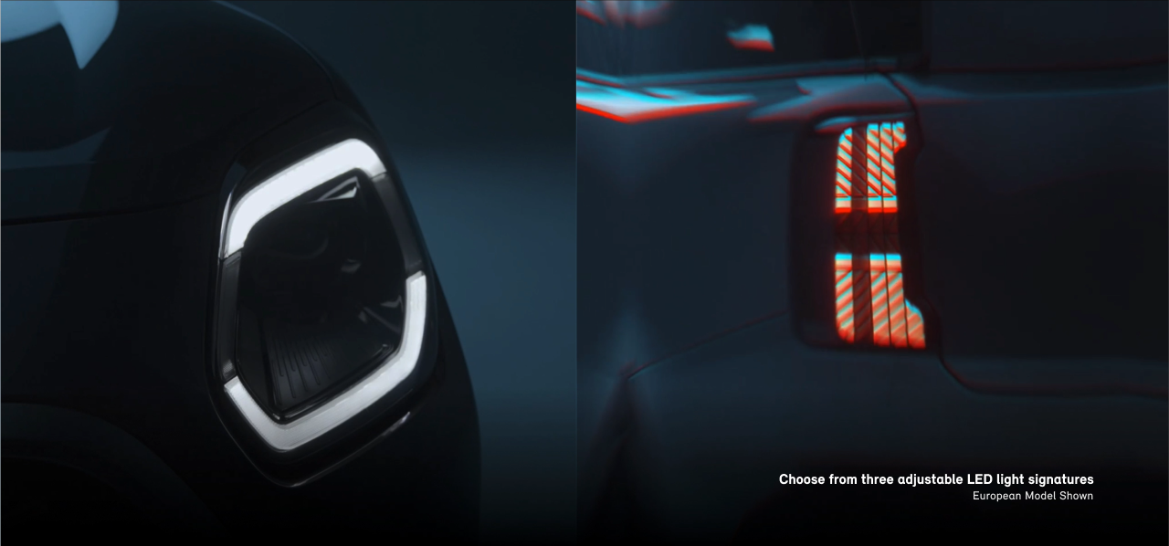 Close-up views of the MINI Countryman SE ALL4 headlights and taillights