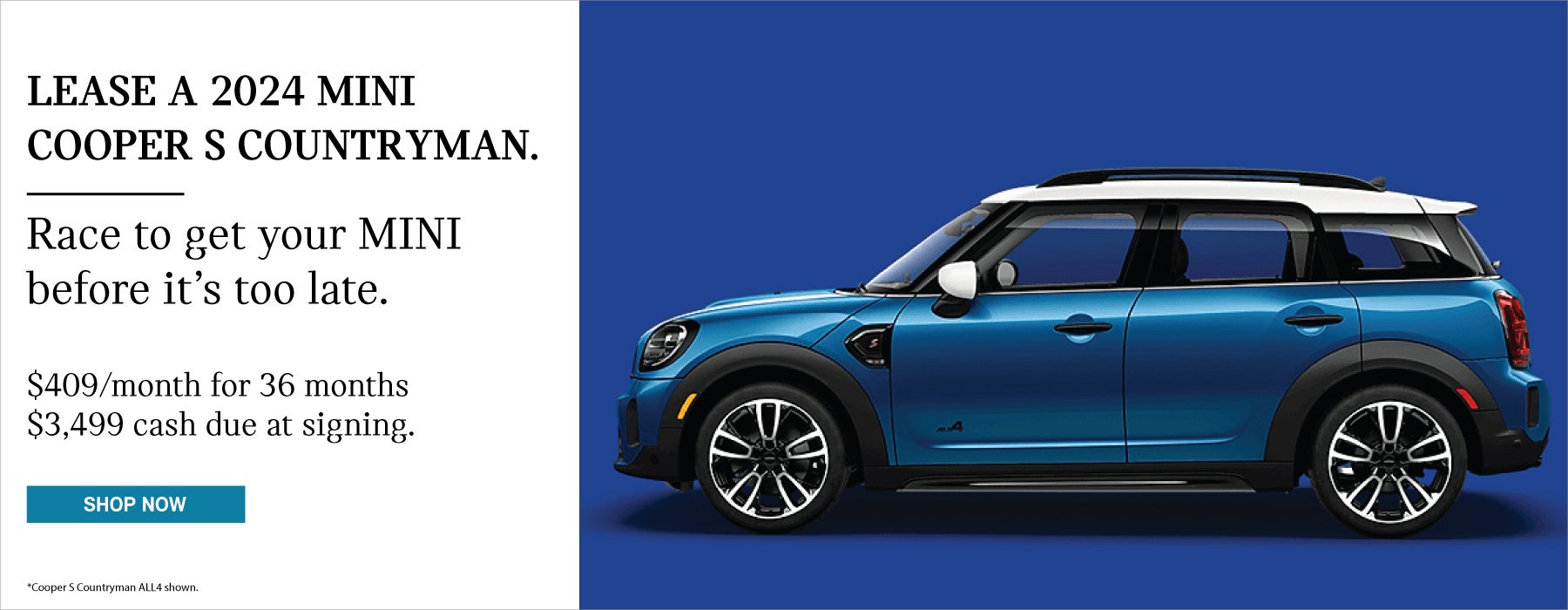 Full left view of MINI Countryman on blue background